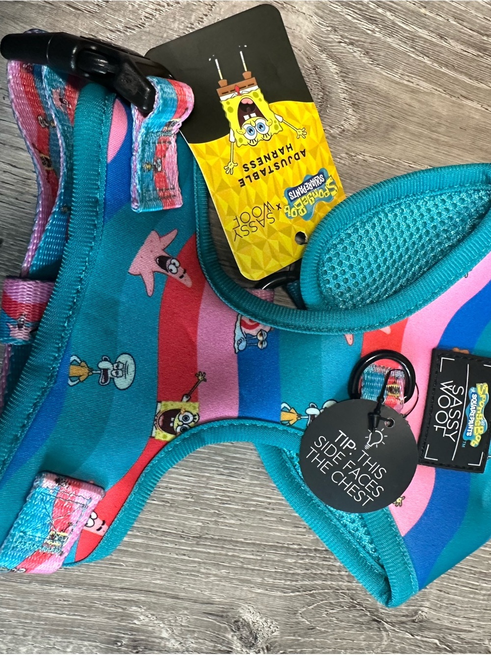 Sassy Woof SpongeBob Kids Teal Pink Blue Dog Harness